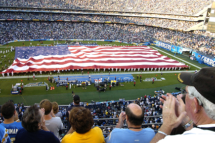 The American flag being featured at a NFL game