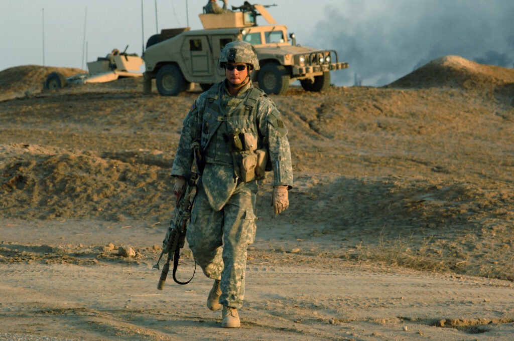 An Army Sergeant walking across Route Green. The army is one of the most popular branches.