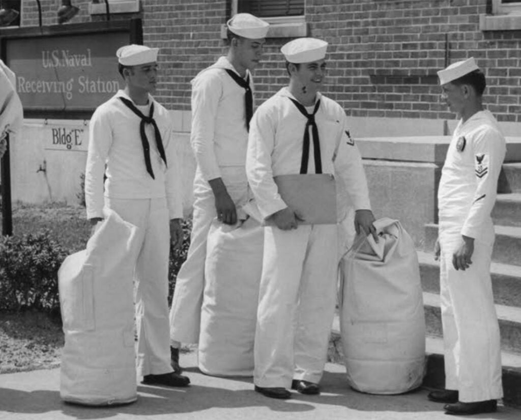sailors with sea bag military