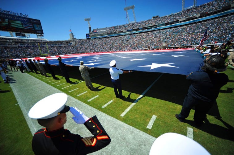 Almost every NFL player stood for the national anthem on Veterans Day