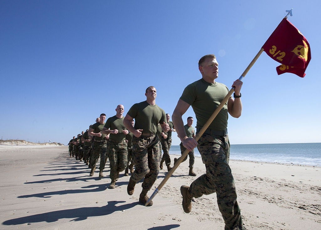 infantry Marines doing PT