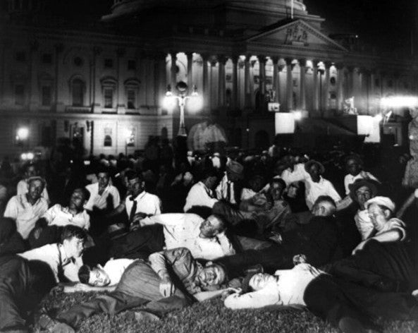 These wronged WWI vets camped in DC in protest until the president had the Army throw them out