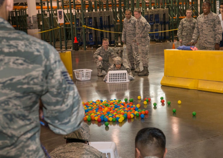These photos of airmen playing a life-size “Hungry Hungry Hippos” game will surely deter our enemies