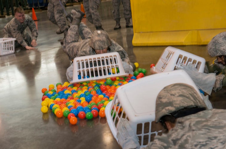 These photos of airmen playing a life-size “Hungry Hungry Hippos” game will surely deter our enemies