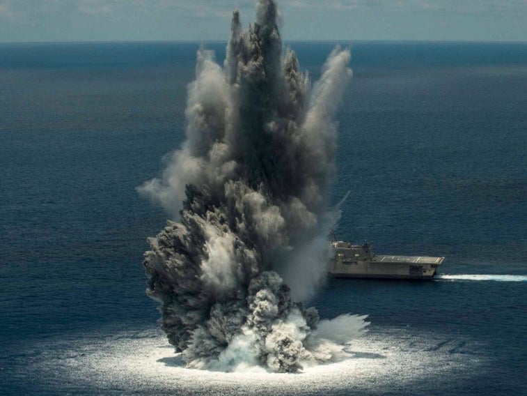 Watch the US Navy test its new ship against 10,000 pound bombs