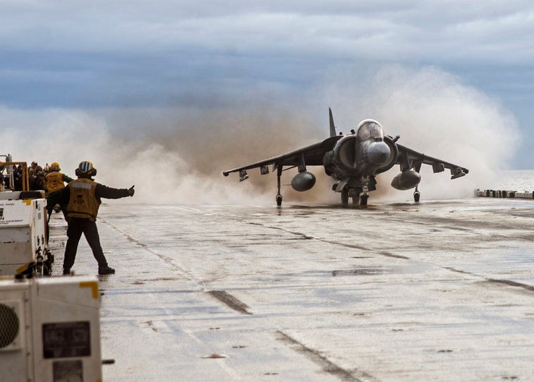 This Marine pilot makes landing his jet on a stool look easy