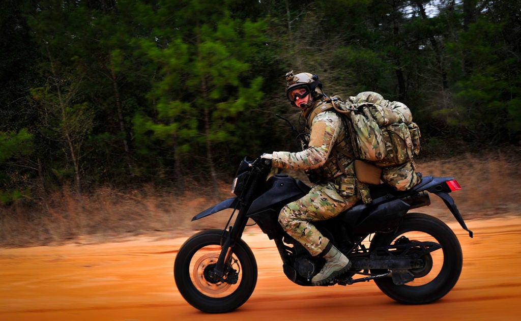  An Air Force Special Tactics airman on a Christini AWD motorcycle. (Photo from U.S. Military)