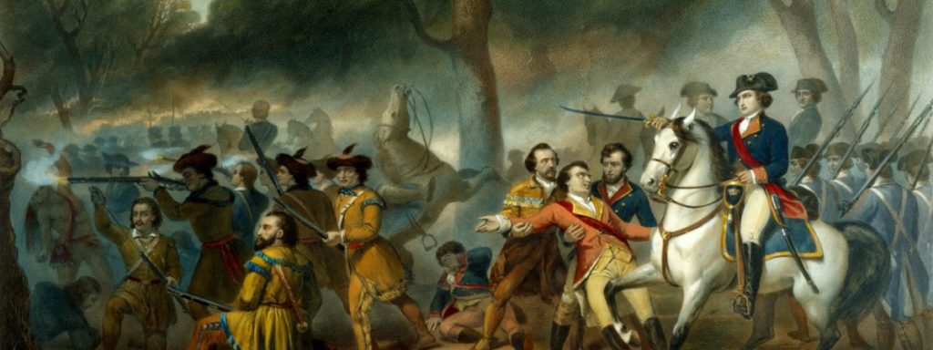 Washington pictured in a painting of the French and Indian War