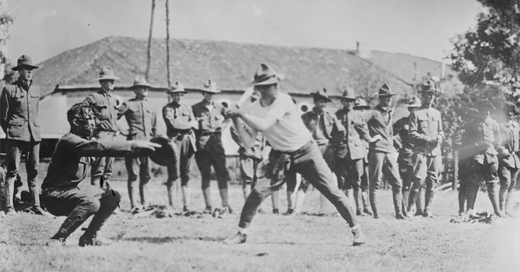 A group of sailors and soldiers are going to play baseball like it’s WW1