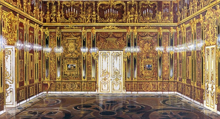 This entire room made of amber was stolen by Nazis before it disappeared forever
