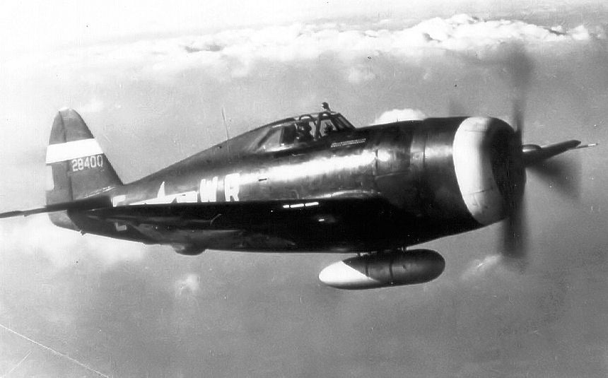 A P-47 Thunderbolt with a drop tank