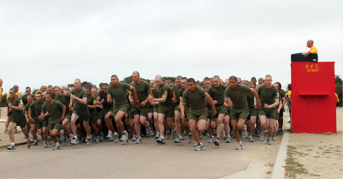 Marine recruits running