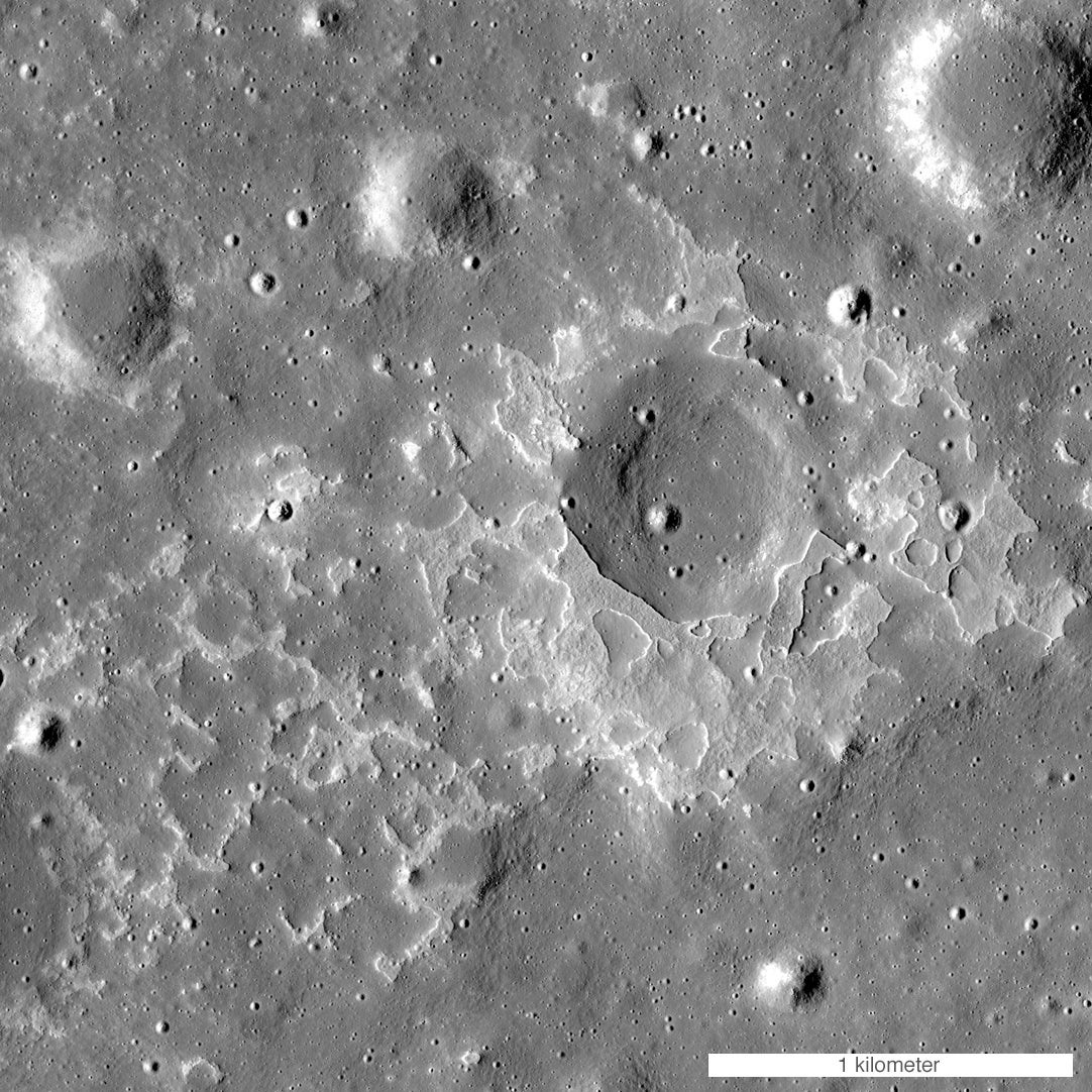 An overhead view of the moon's surface.