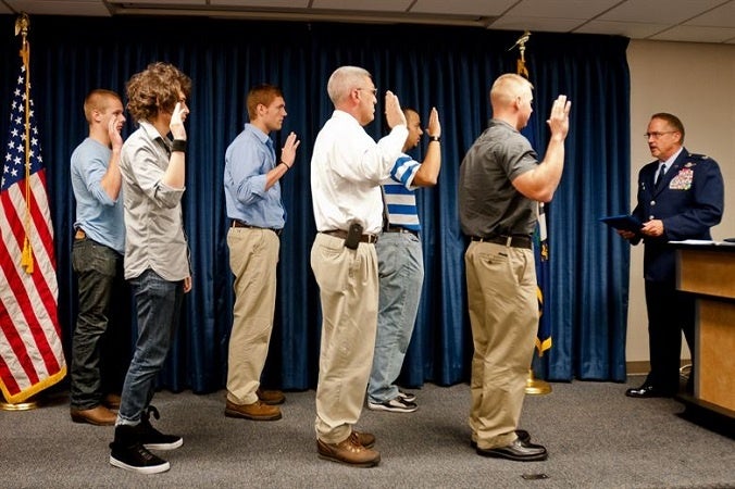Soldiers swearing in. The new policy will eliminate people who are non-deployable for over a year