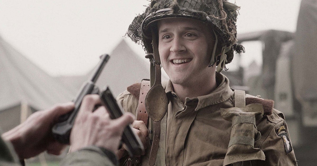Soldier from Band of Brothers looking happy