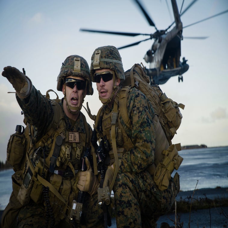 US Marines celebrate successful assaults with British counterparts