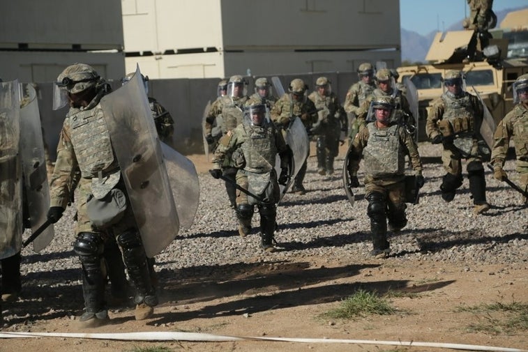 Troops on the border practice nonlethal riot control
