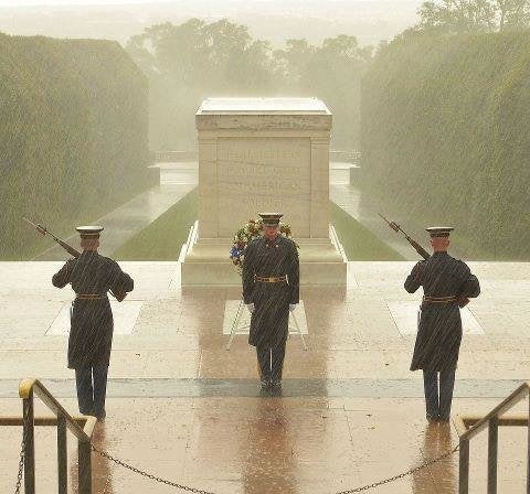 A sentinel at the Tomb of the Unknown Soldier stood watch for 23 hours during a hurricane