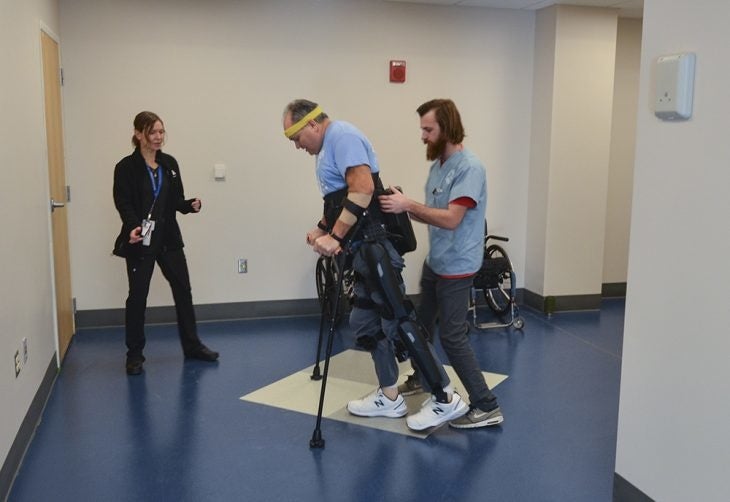 Paralyzed for 27 years, veteran walks with exoskeleton