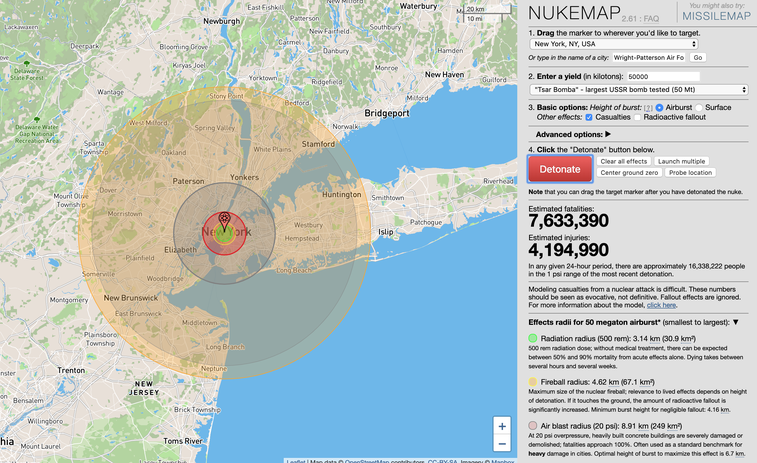 This app lets you see the destructive power of nukes on your hometown