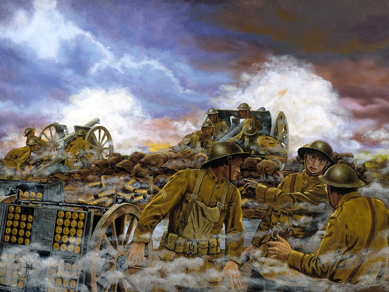Their first battle: Truman rallies his men under artillery fire