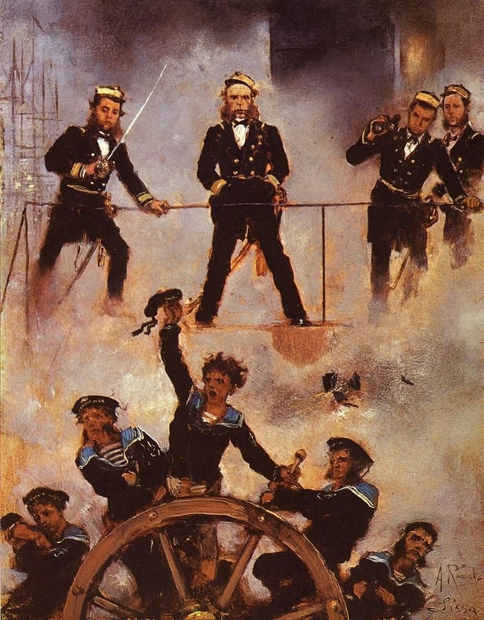 The first clash of iron fleets was in 1866, and it was weird