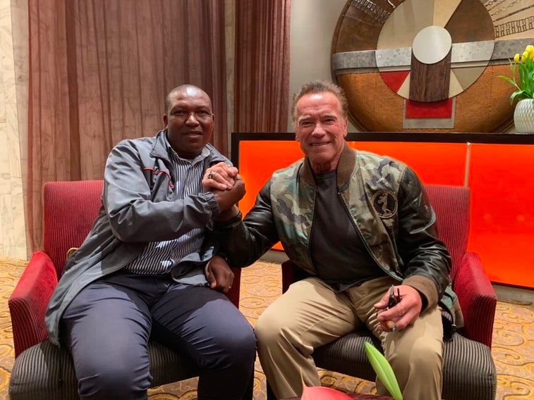 Arnold Schwarzenegger got drop kicked while watching athletes perform in Africa