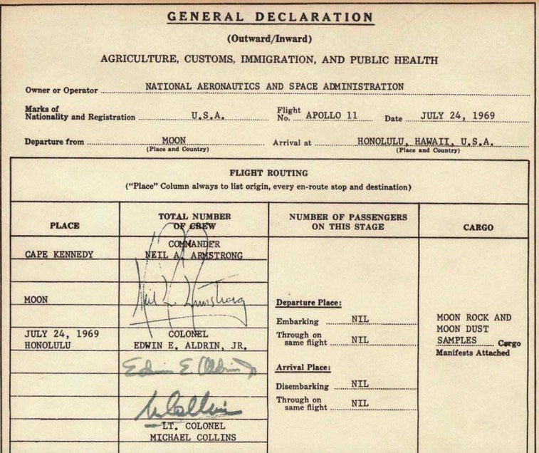 The Apollo 11 crew had to clear customs after the moon landing