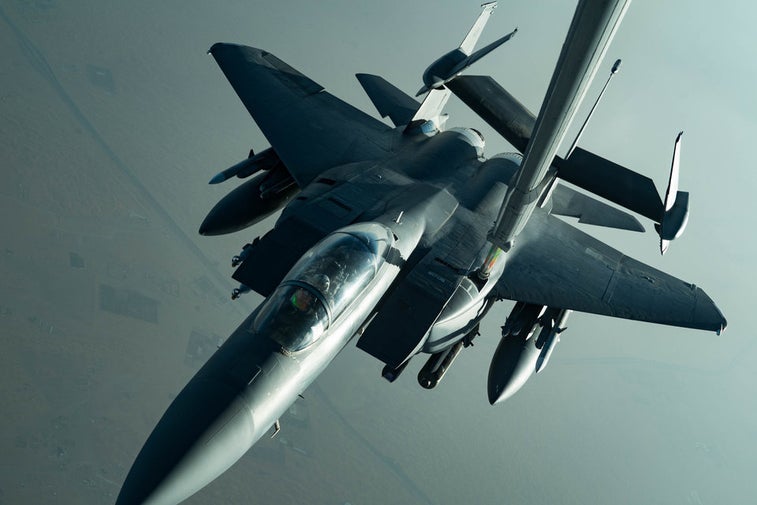 F-15 fighter jets are patrolling the Persian Gulf with cluster bombs