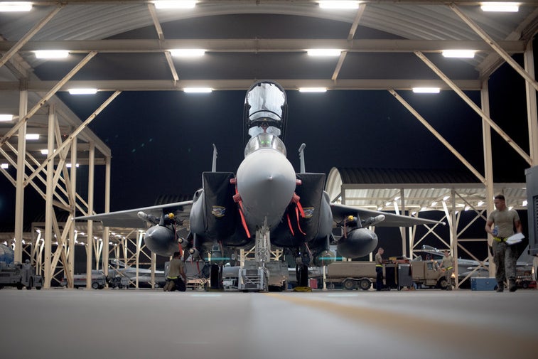 F-15 fighter jets are patrolling the Persian Gulf with cluster bombs