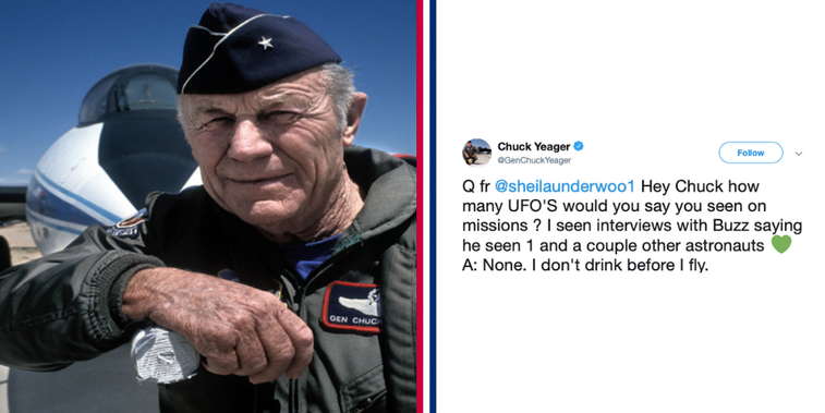 Chuck Yeager is an air combat ace, daredevil pilot, and hilarious on Twitter