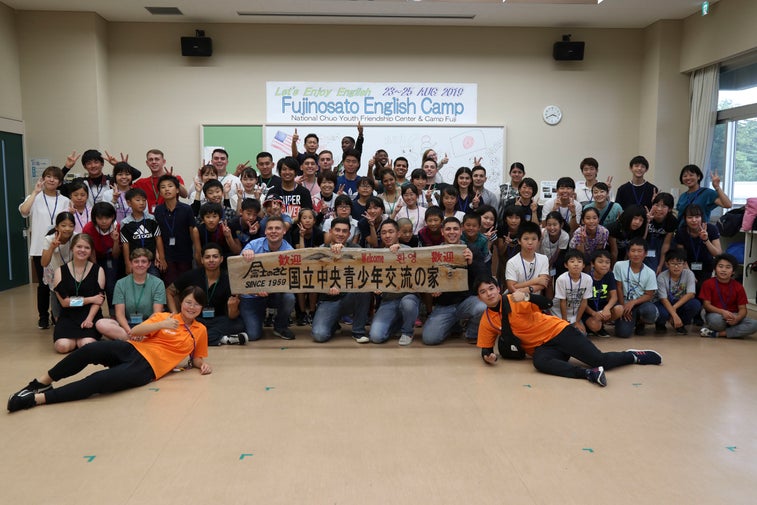 Local children learn english with Fuji based Marines and sailors