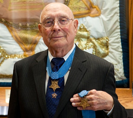 A flamethrower is the last living Medal of Honor recipient from the Pacific