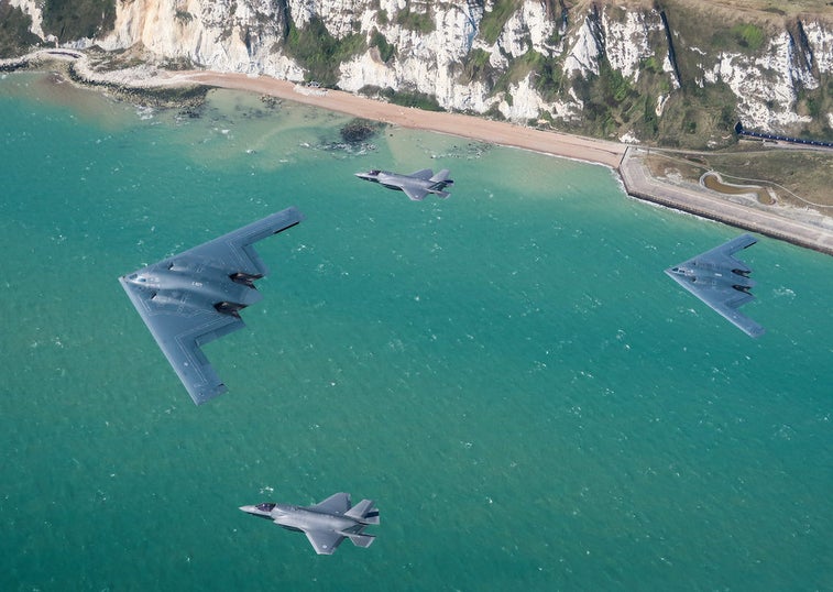 Check out stunning photos of US Air Force bombers training with British fighters