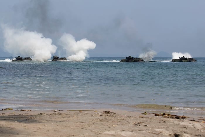 US Marines practice hitting the beach with the Philippines and Japan
