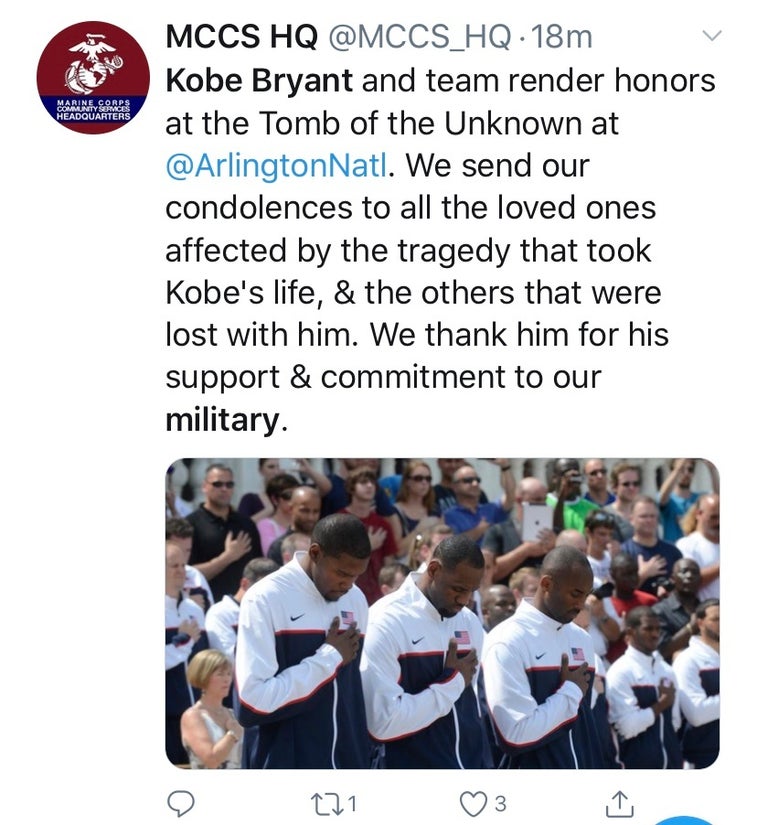 Veterans everywhere agree: You can mourn Kobe Bryant