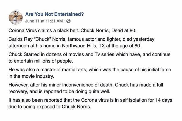 Don’t believe it: Chuck Norris is not dead