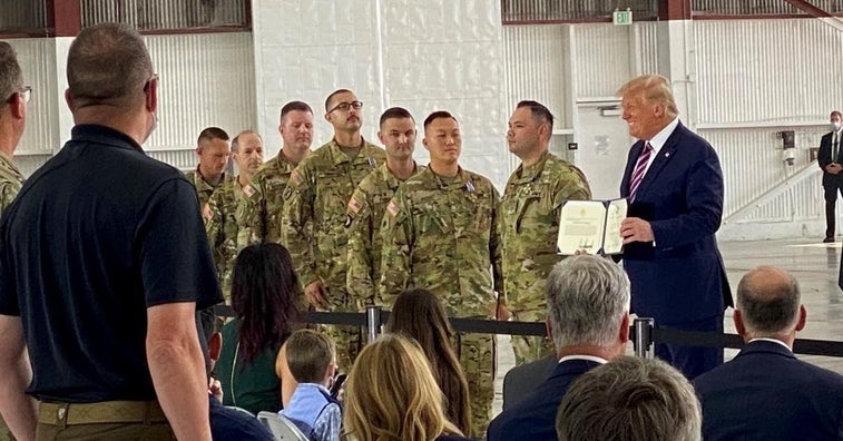 These CA Guard soldiers received the Distinguished Flying Cross for their heroic wildfire rescue