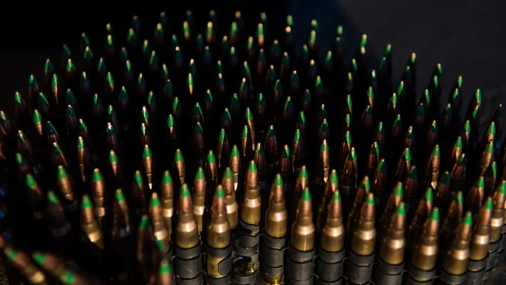 A pile of 7.62 millimeter rounds are coiled on the ground during weapons training at Beale Air Force Base. (U.S. Air Force photo by Senior Airman Colville McFee/Released) 