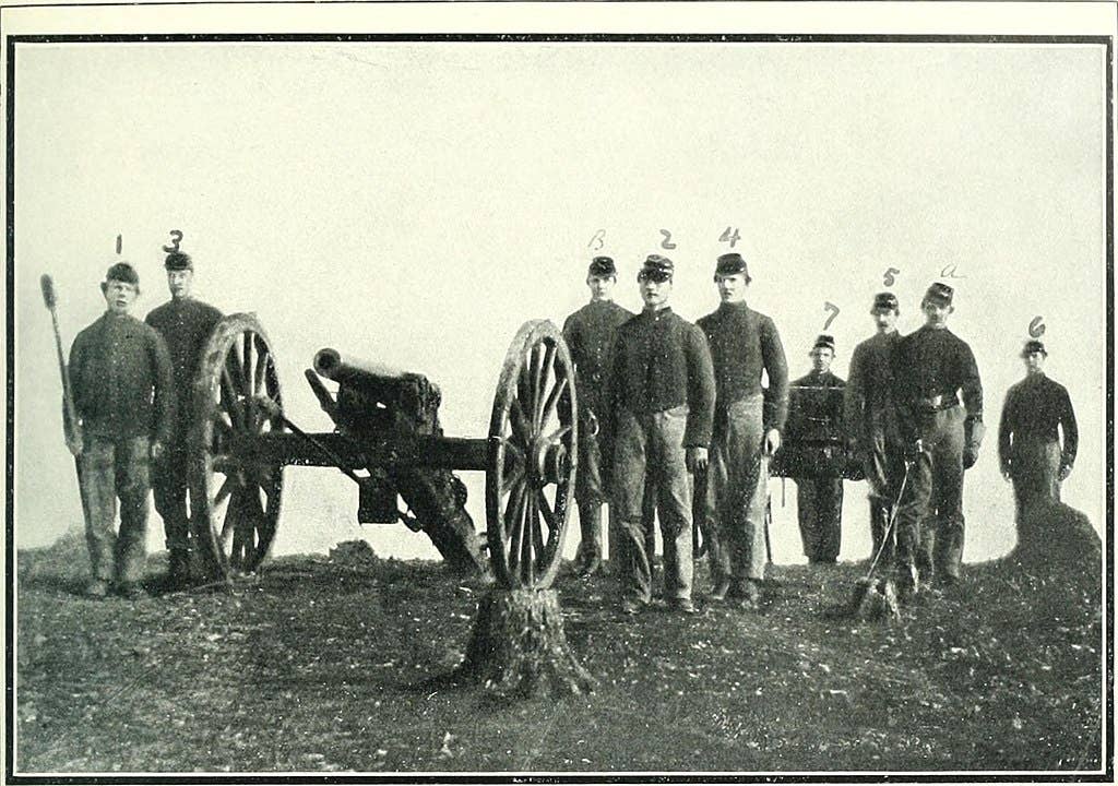"A gun and gunners that repulsed Pickett's Charge" (from The Photographic History of the Civil War). This was Andrew Cowan's 1st New York Artillery Battery.