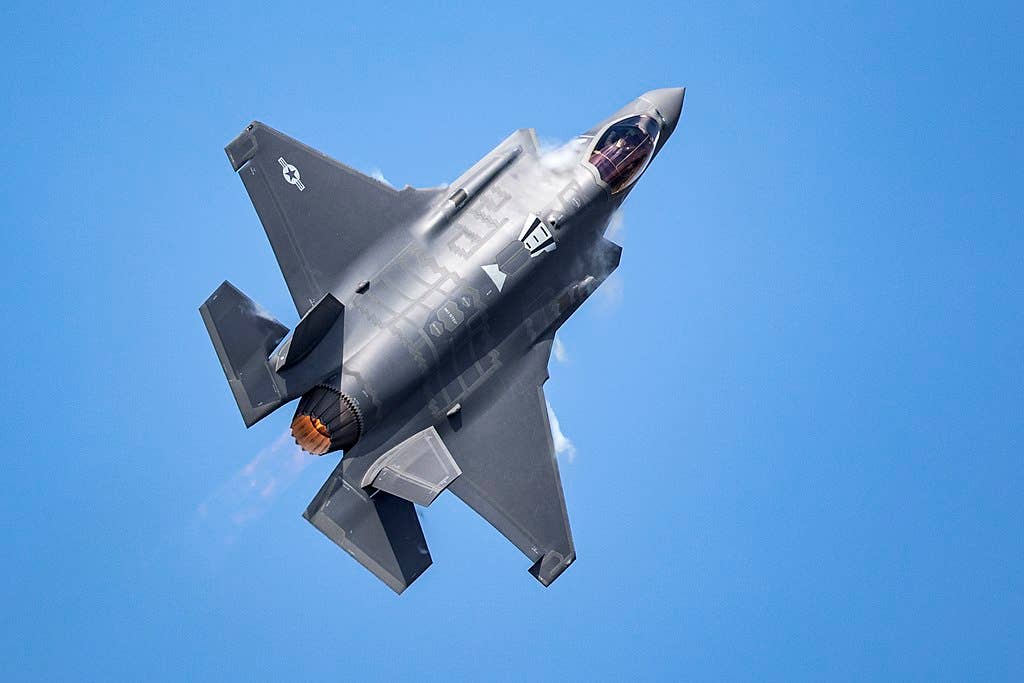 United States Air Force (USAF) F-35A performing a role demonstration during the Royal International Air Tattoo (RIAT) 2018. (Wikipedia)