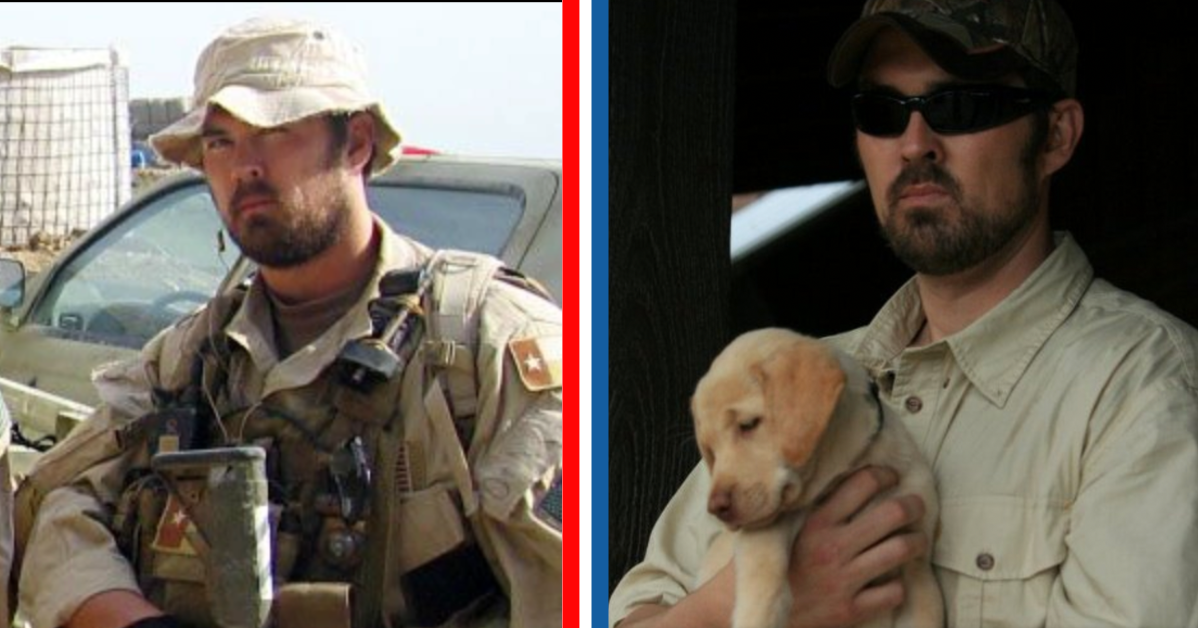 Marcus Luttrell holds his puppy