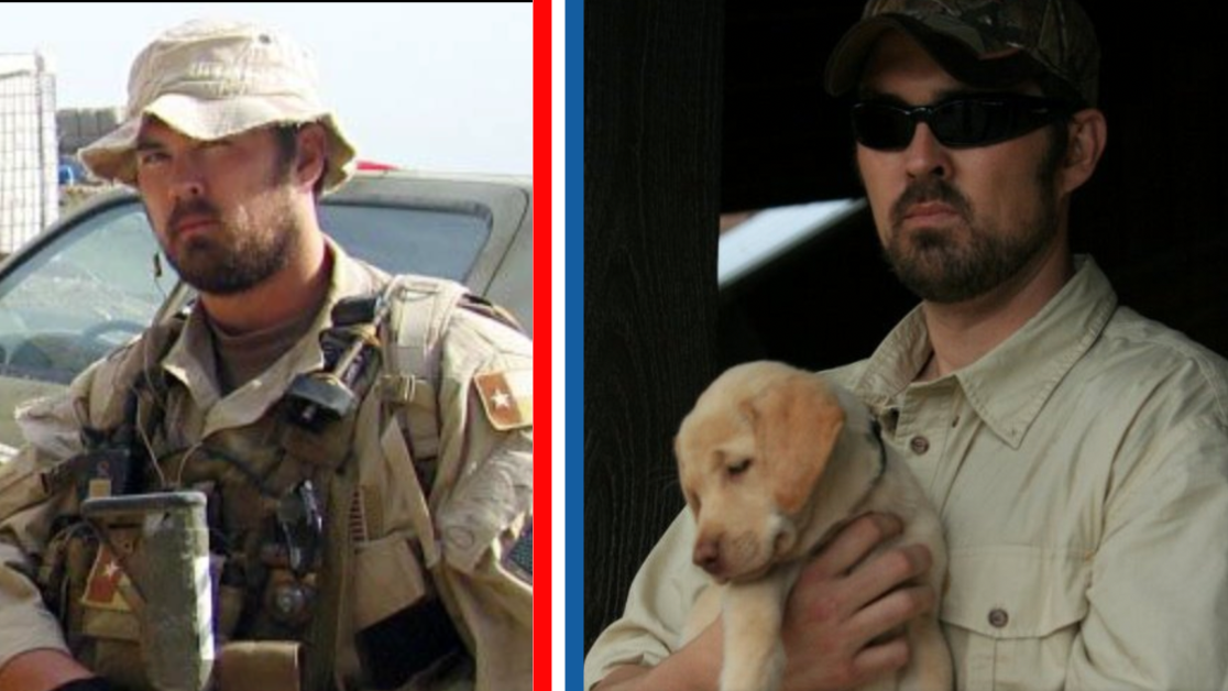 Marcus Luttrell holds his puppy
