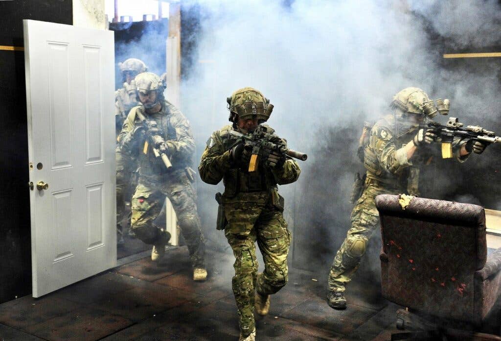 HRT operators conducting close-quarters battle training. FBI