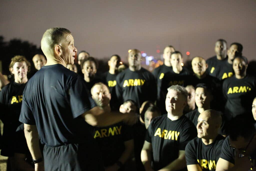 During a visit to Joint Base San Antonio - Fort Sam Houston, Sergeant Major

of the Army Michael Grinston joined senior Army noncommissioned officers

from across the post during a morning Physical Readiness Training led by

U.S. Army North, Jan. 15.  The visit was an opportunity to show how leaders

here are preparing to tackle the upcoming Army Combat Fitness Test.  The

test, which will become the required physical test of record effective

October 2020, is designed to transform the culture of Army fitness to ensure

Soldiers are fit to fight.
