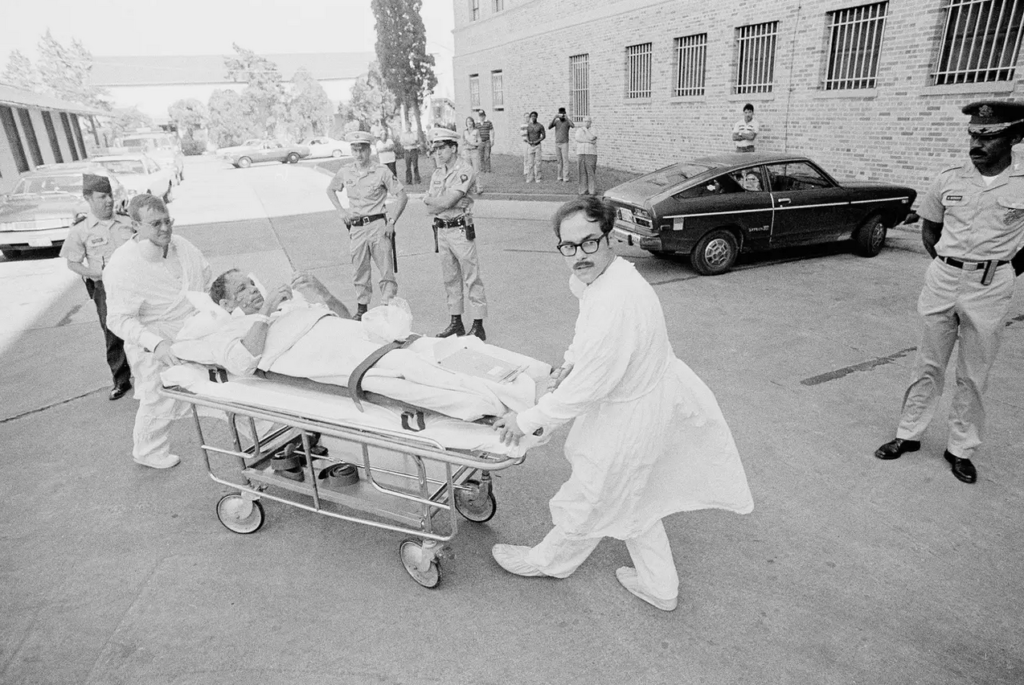 A serviceman burned in the failed rescue of hostages in Iran arrives for treatment at Brooke Army Medical Center in San Antonio, April 26, 1980. AP Photo/Ted Powers