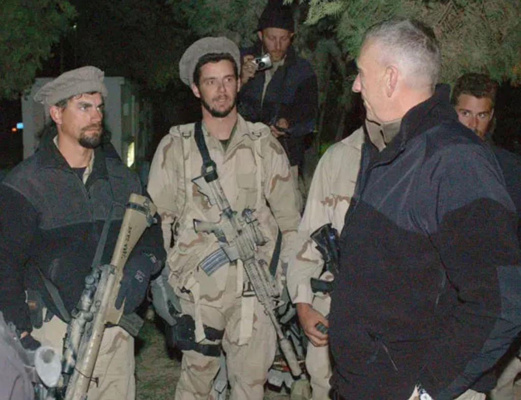 Green Berets from the 5th Special Forces Group talking with General Tommy Franks, the commander of CENTCOM, in the early days of the war in Afghanistan (U.S. Army).