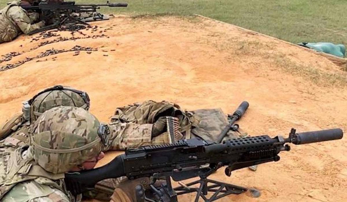 Soldiers at Fort Benning, Georgia live-fire testing a new suppressor from Maxim Defense on M240 Machineguns during Army Expeditionary Warrior Experiment (AEWE) 2021 which began in late October. (U.S. Army)