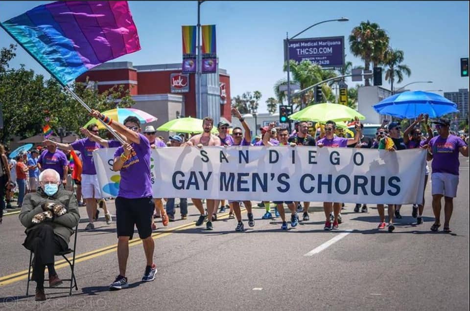 Bernie photoshopped into a gay pride rally