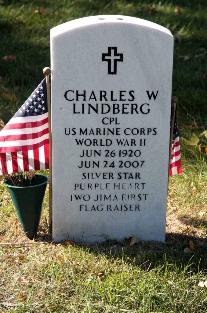 Grave of Charles Lindberg, who participated in the flag raising